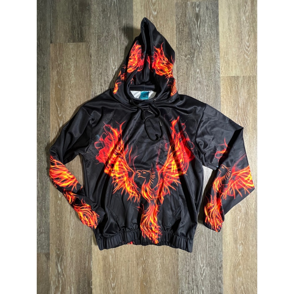 Phoenix Fire Graphic Hoodie Mens S Black‎ Excellent All Over Print